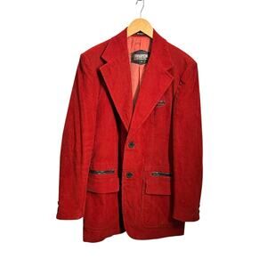 VintageTarleton  Rusty Orange Corduroy Blazer Black Accent Pockets Size Large 39